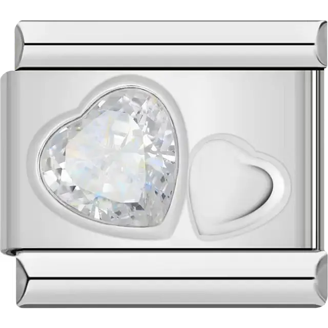 Clear crystal heart Italian charm bracelet link