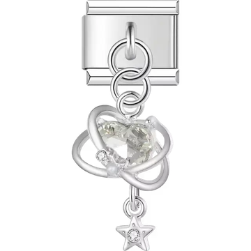 Silver frame clear heart crystal star dangle Italian charm bracelet link