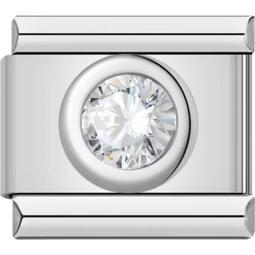 Round clear gemstone Italian charm bracelet link