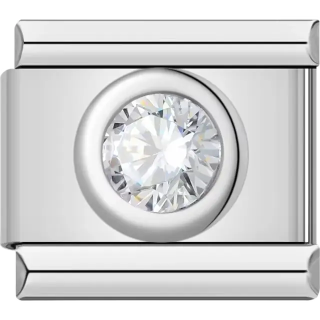 Round clear gemstone Italian charm bracelet link