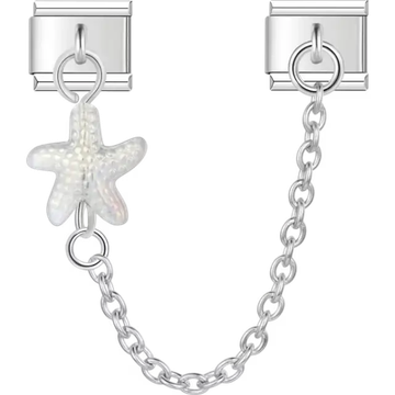 Starfish with silver safety chain Italian charm bracelet link