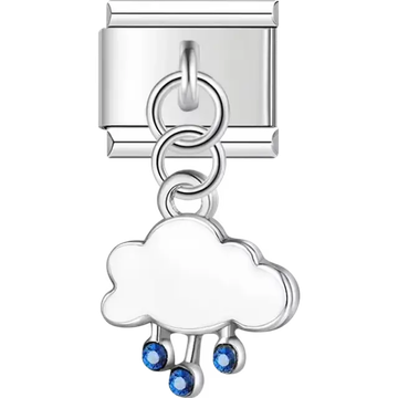 White cloud with three dangling blue gemstone raindrops Italian charm bracelet link