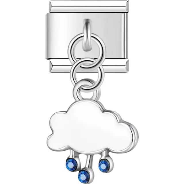 White cloud with three dangling blue gemstone raindrops Italian charm bracelet link