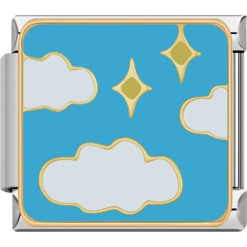 White clouds and golden stars on a bright blue background Italian charm bracelet link
