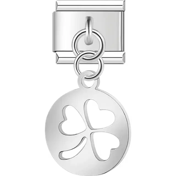 Clover cutout disc dangle Italian charm bracelet link
