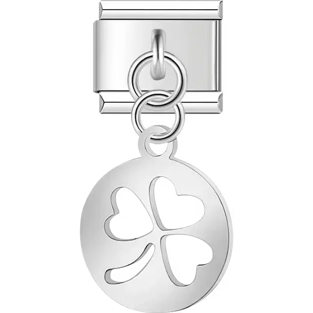 Clover cutout disc dangle Italian charm bracelet link
