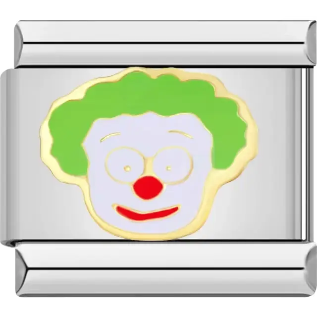 Clown face with green hair red nose and white face Italian charm bracelet link