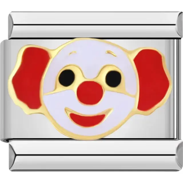 White clown face with red ears and nose and black eyes Italian charm bracelet link