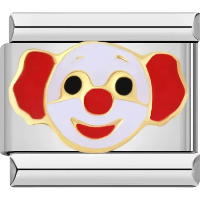 White clown face with red ears and nose and black eyes Italian charm bracelet link
