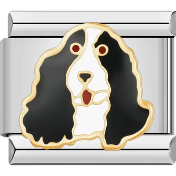 Black and white Cocker Spaniel dog with gold details Italian charm bracelet link