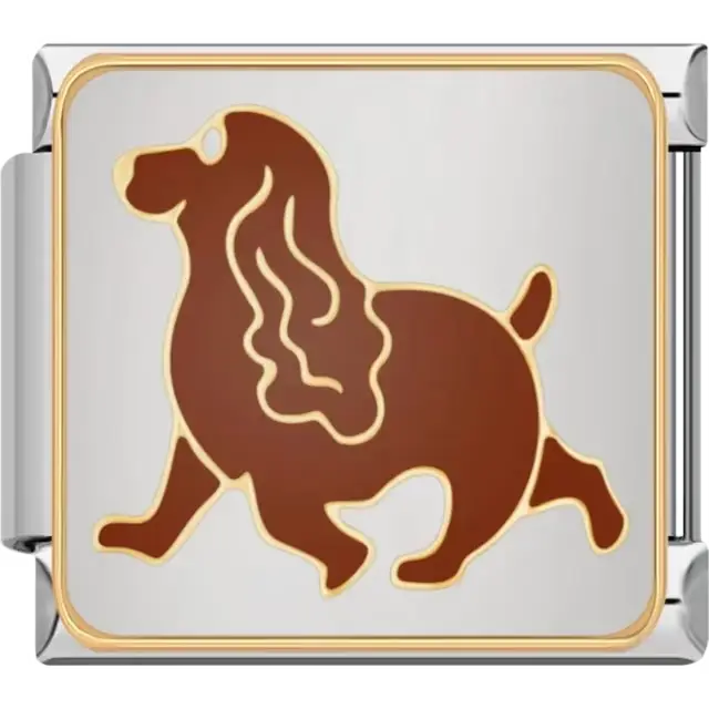 Brown Cocker Spaniel with flowing ears Italian charm bracelet link