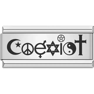 "Coexist" text with religious and peace symbols Italian charm bracelet link