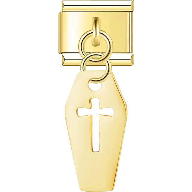 Coffin cutout with cross dangle Italian charm bracelet link