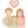 Happy family with heart symbol on top watercolor illustration 