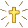 Glowing yellow cross with radiating lines watercolor illustration