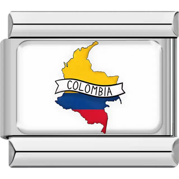 Map of Colombia in yellow, blue, and red flag colors with "COLOMBIA" banner Italian charm bracelet link