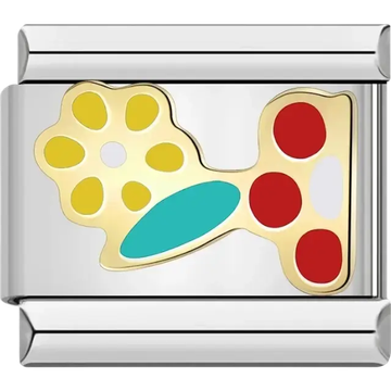 Yellow, red, teal, and white abstract flower Italian charm bracelet link