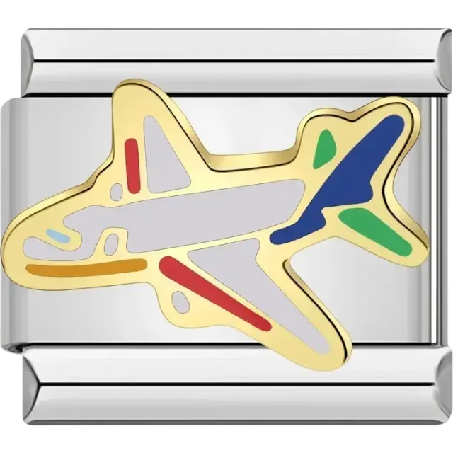 Colorful commercial airplane Italian charm bracelet link