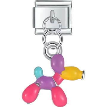 Multicolored balloon dog design Italian charm bracelet link