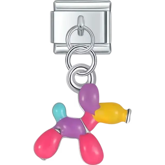 Multicolored balloon dog design Italian charm bracelet link