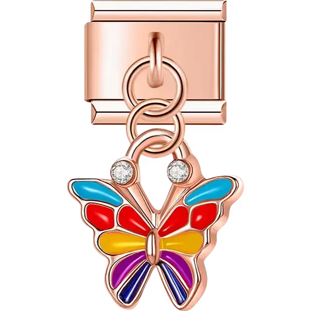 Multicolor butterfly dangle with gemstone accents Italian charm bracelet link