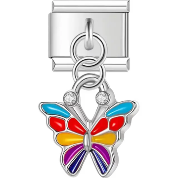 Multicolor butterfly dangle with gemstone accents Italian charm bracelet link