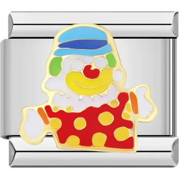 Clown with blue hat green hair red and yellow face and polka dot shirt Italian charm bracelet link