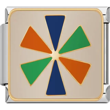 Blue green orange and gold geometric fan pattern Italian charm bracelet link