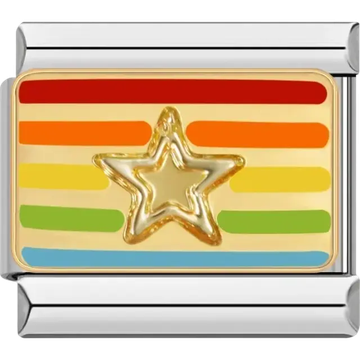 Golden star with rainbow stripes Italian charm bracelet link
