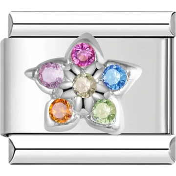 Silver star with colorful crystals Italian charm bracelet link