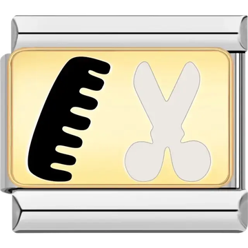 Black comb and silver scissors Italian charm bracelet link