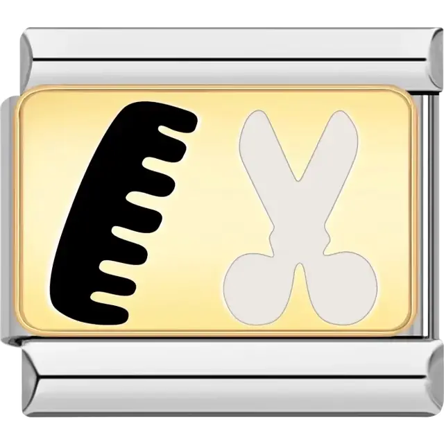 Black comb and silver scissors Italian charm bracelet link