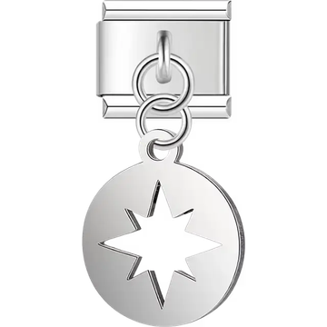 Compass star cutout disc dangle Italian charm bracelet link