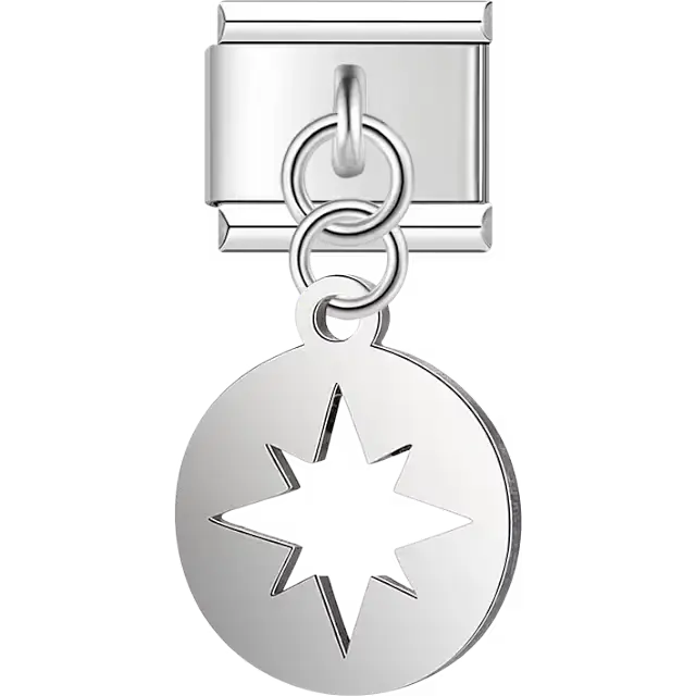 Compass star cutout disc dangle Italian charm bracelet link