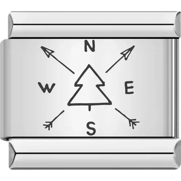 Compass design with arrows and tree detail Italian charm bracelet link