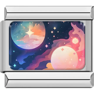 Pink blue planets moons stars colorful space clouds Italian charm bracelet link