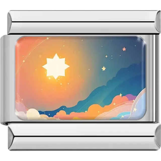 Celestial star sun blue orange pink clouds stars Italian charm bracelet link