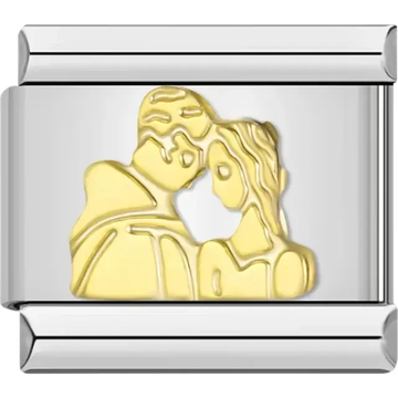 Gold-tone design featuring a couple in an embrace with detailed outlines Italian charm bracelet link