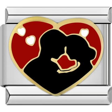 Black silhouette couple design with red heart background and gold accents Italian charm bracelet link
