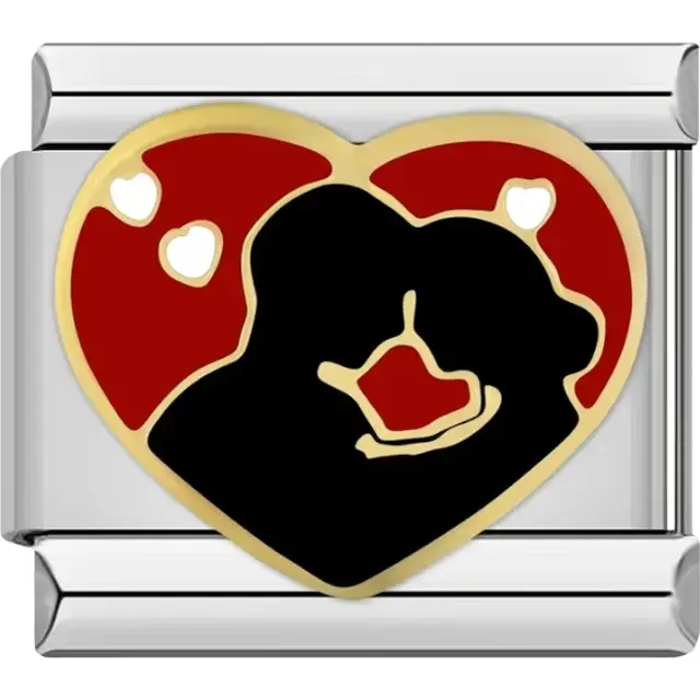 Black silhouette couple design with red heart background and gold accents Italian charm bracelet link