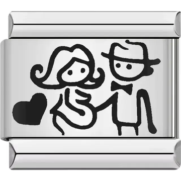 Cartoon couple pregnant woman heart Italian charm bracelet link