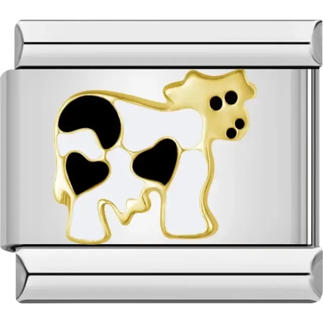 Black and white cow design Italian charm bracelet link