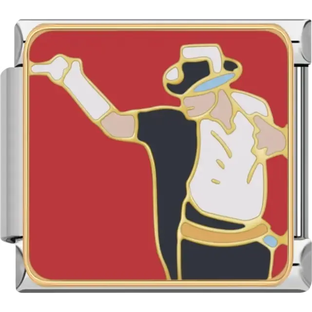 Silhouette of a cowboy in a white glove and black hat with red background Italian charm bracelet link