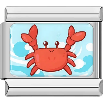 Red crab with a light blue ocean wave background Italian charm bracelet link