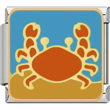 Crab design featuring bold orange and yellow tones against a blue background Italian charm bracelet link