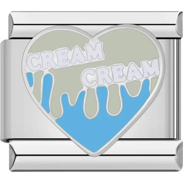 Beige and blue heart with dripping design and two white "CREAM" texts Italian charm bracelet link
