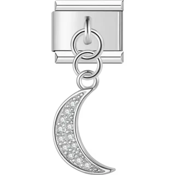 Crescent moon with crystal detailing Italian charm bracelet link