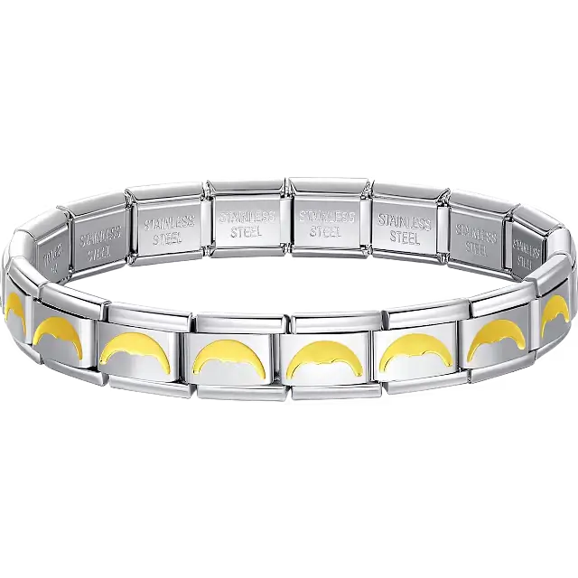 Gold crescent moons charms composing stainless steel Italian bracelet