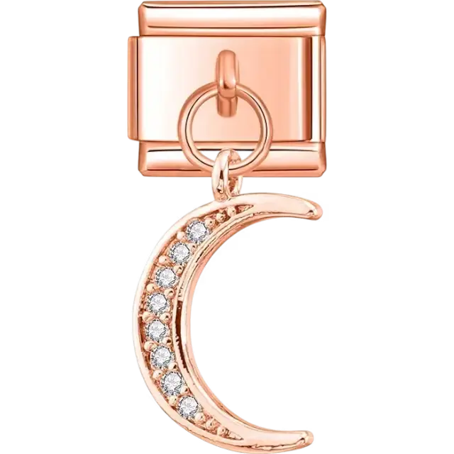 Crescent moon-shaped dangle design with crystal accents Italian charm bracelet link