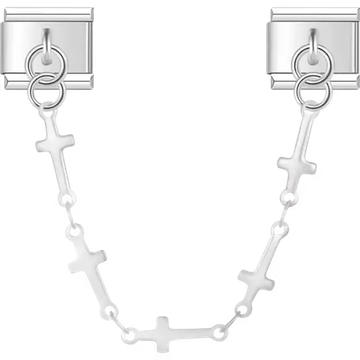 Safety chain with linked cross accents Italian charm bracelet link